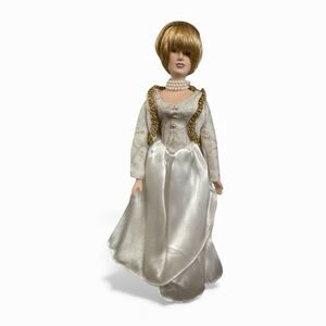 Princess Diana Porcelain Elegant White and Gold Doll Collectible Gift